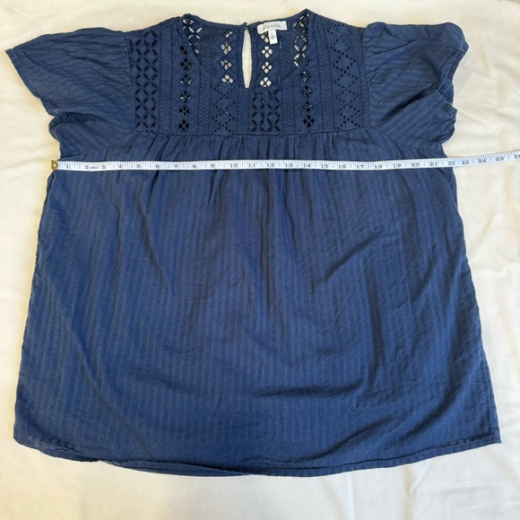 ELLA MOSS Brianne Navy Blue 100% Cotton Eyelet Peasant Top Size Large - Picture 7 of 9